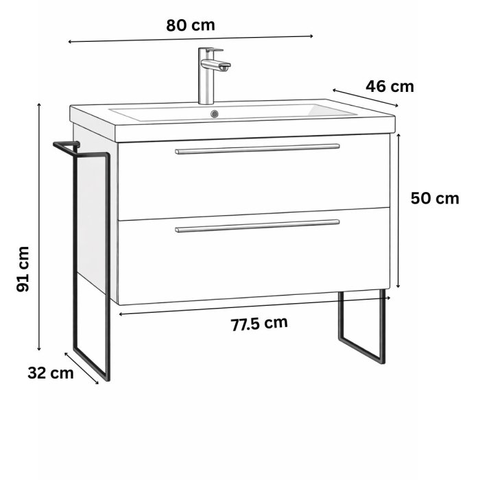 Set Baza front MDF si Lavoar seria 754, cadru metalic, cu sertare, 80 cm, alb [5]