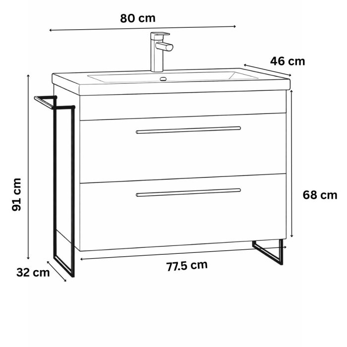 Set Baza front MDF si Lavoar seria 754, cadru metalic, sertare, 80 cm, alb [5]