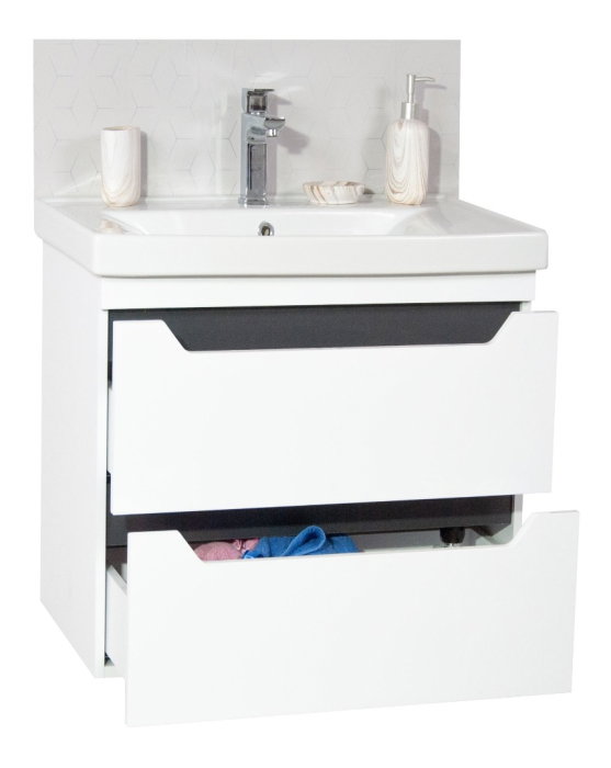 Set Baza front MDF si Lavoar seria 756, cu sertare, cadru metalic, 60 cm, alb + antracit [4]