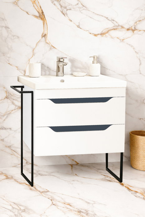 Set Baza front MDF si Lavoar seria 756, cu sertare, cadru metalic, 70 cm, alb + antracit [1]