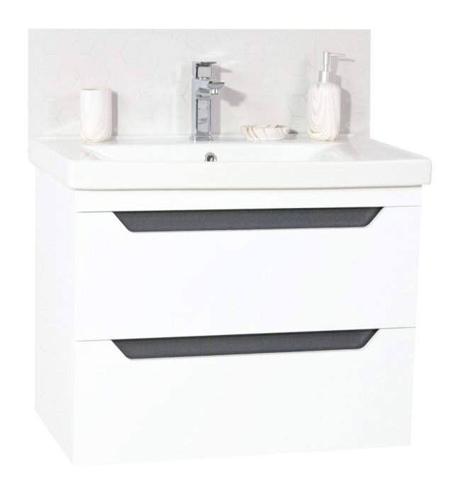 Set Baza front MDF si Lavoar seria 756, cu sertare, cadru metalic, 70 cm, alb + antracit [3]