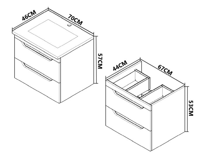 Set Baza front MDF si Lavoar seria 756, suspendata, cu sertare, 70 cm, alb + antracit [7]
