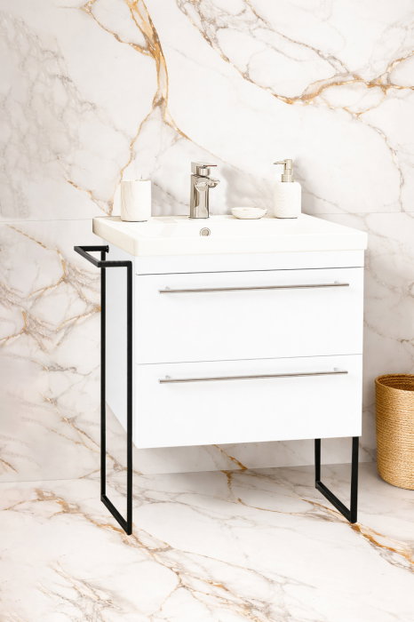 Set Baza front MDF si Lavoar seria 766, cadru metalic, cu sertare, 60 cm, alb [1]