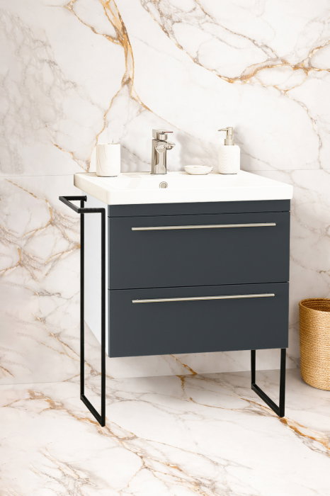 Set Baza front MDF si Lavoar seria 766, cadru metalic, cu sertare, 60 cm, antracit [1]
