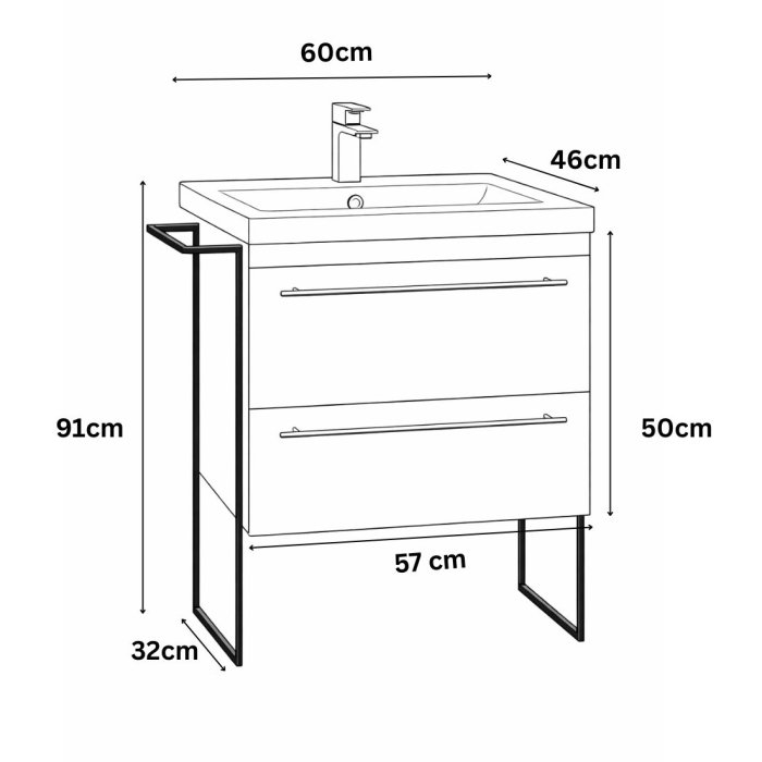 Set Baza front MDF si Lavoar seria 766, cadru metalic, cu sertare, 60 cm, antracit [3]