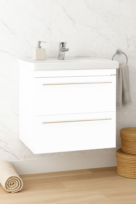 Set Baza front MDF si Lavoar seria 766, suspendata cu sertare, 60 cm, alb