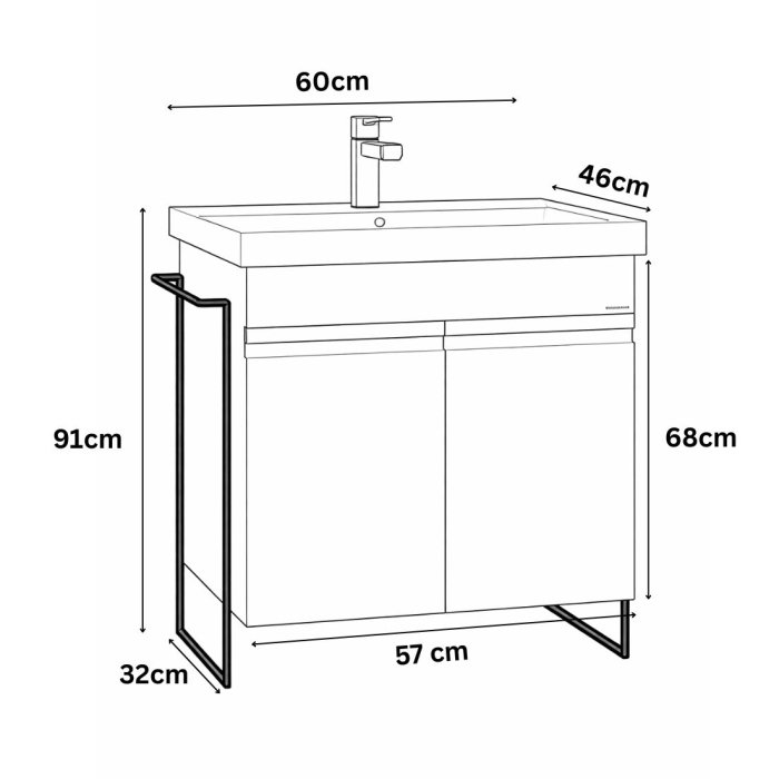 Set Baza front MDF si Lavoar seria 786, cadru metalic, 60 cm, alb [3]