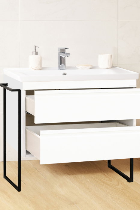 Set Baza front MDF si Lavoar seria 786, cadru metalic, cu sertare, 100 cm, alb [2]