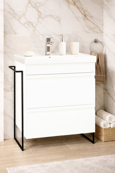 Set Baza front MDF si Lavoar seria 786, cadru metalic, cu sertare, 60 cm, alb [1]