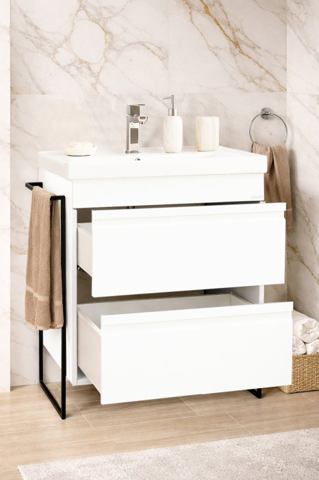 Set Baza front MDF si Lavoar seria 786, cadru metalic, cu sertare, 60 cm, alb [2]