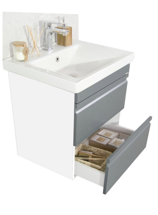 Set Baza front MDF si Lavoar seria 786, cadru metalic, sertare, 60 cm, antracit [3]