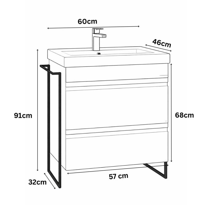 Set Baza front MDF si Lavoar seria 786, cadru metalic, cu sertare, 60 cm, antracit [3]