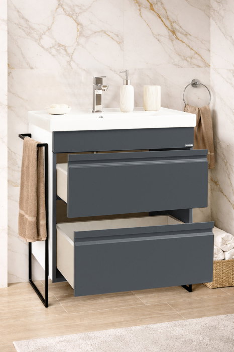 Set Baza front MDF si Lavoar seria 786, cadru metalic, cu sertare, 60 cm, antracit [2]