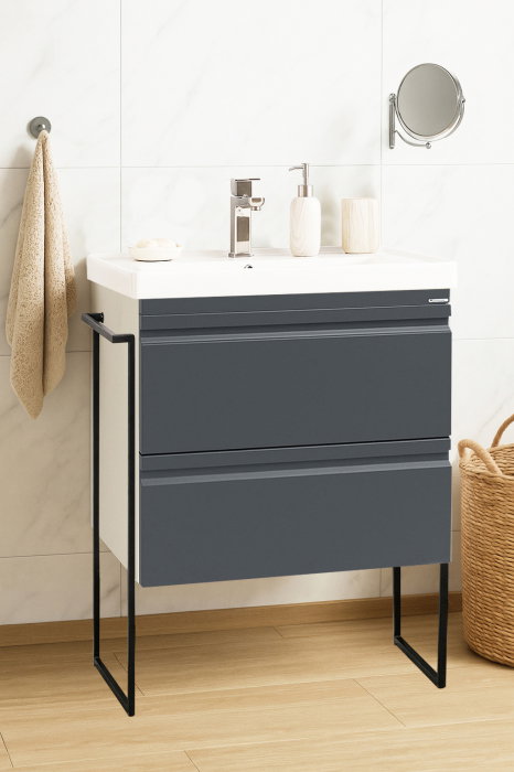 Set Baza front MDF si Lavoar seria 786, cadru metalic, sertare, 60 cm, antracit [1]