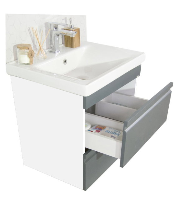 Set Baza front MDF si Lavoar seria 786, cadru metalic, sertare, 60 cm, antracit [2]