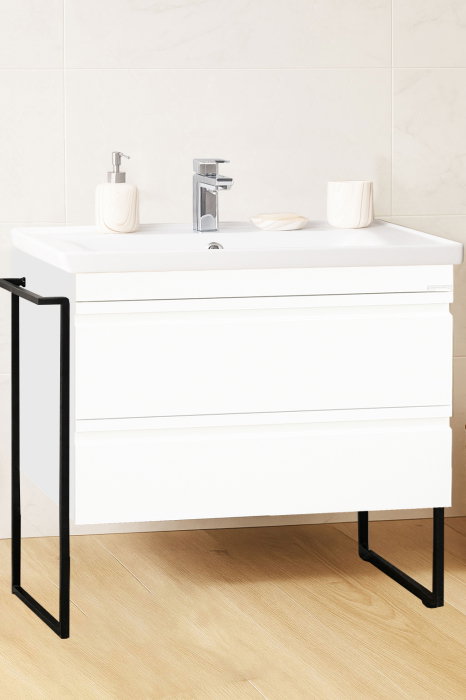Set Baza front MDF si Lavoar seria 786, cadru metalic, cu sertare, 90 cm, alb [1]