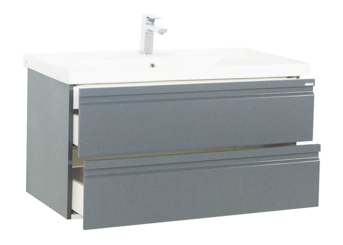 Set Baza front MDF si Lavoar seria 786, cadru metalic, cu sertare, 90 cm, antracit [3]