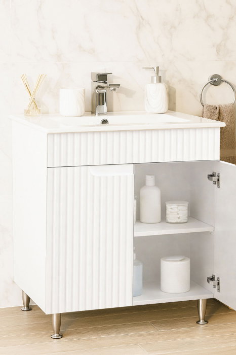 Set Baza front MDF si Lavoar seria 033, montat, 70 cm, alb rustic [2]