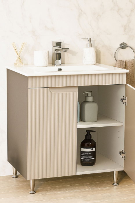 Set Baza front MDF si Lavoar seria 033, montat, 70 cm, crem [2]