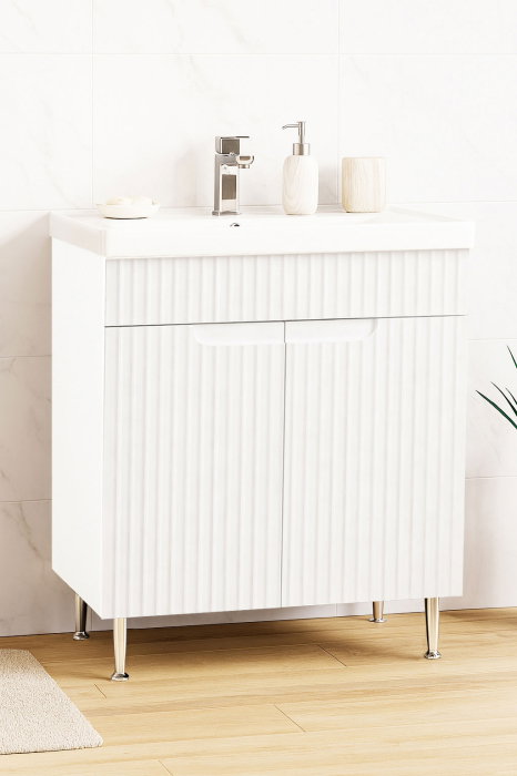 Set Baza front MDF si Lavoar seria 733, montat, 70 cm, alb rustic [1]