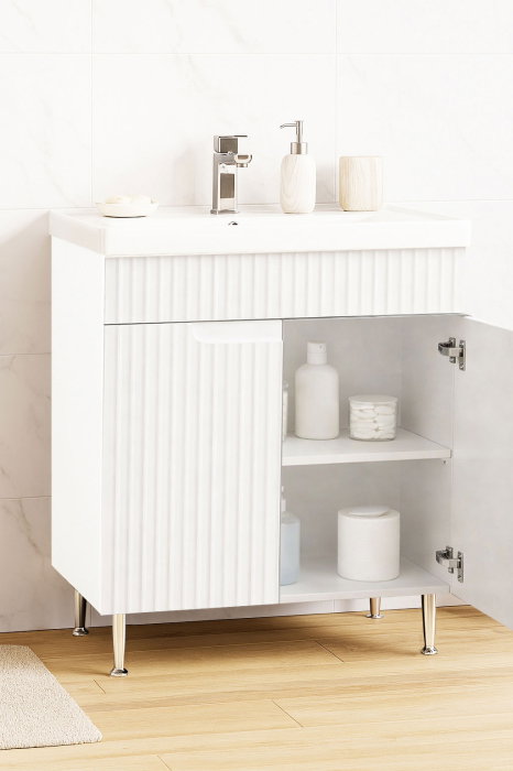 Set Baza front MDF si Lavoar seria 733, montat, 70 cm, alb rustic [2]