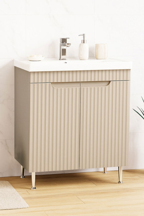 Set Baza front MDF si Lavoar seria 733, montat, 70 cm, crem [1]