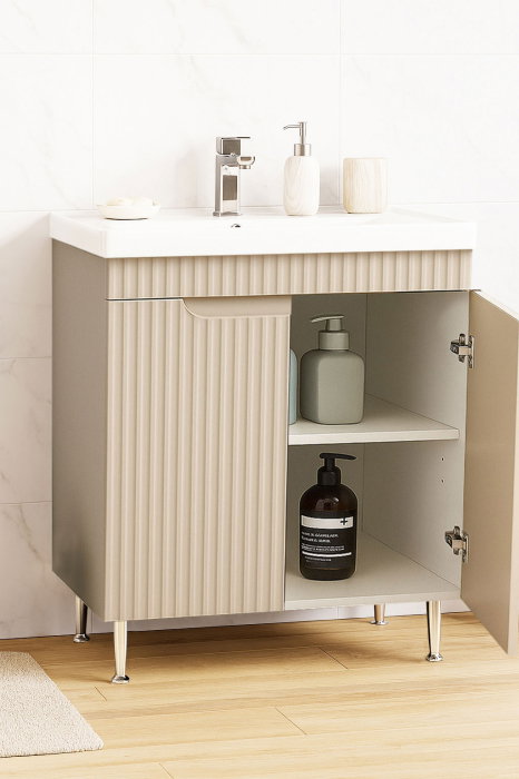 Set Baza front MDF si Lavoar seria 733, montat, 70 cm, crem [2]