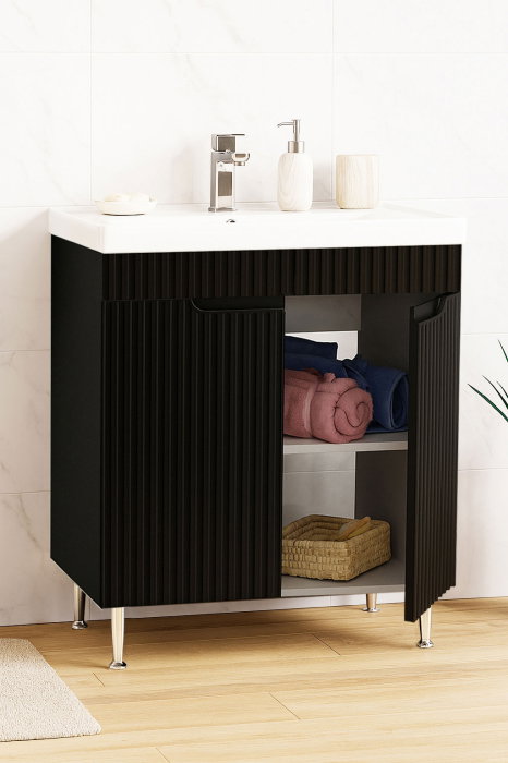 Set Baza front MDF si Lavoar seria 733, montat, 70 cm, negru [2]