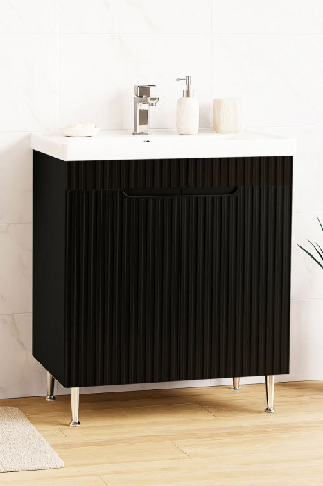 Set Baza front MDF si Lavoar seria 733, montat, 70 cm, negru [1]