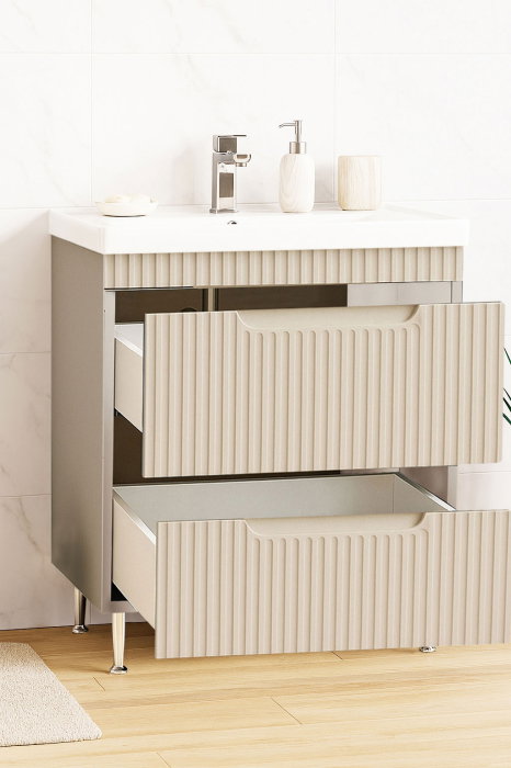 Set Baza front MDF si Lavoar seria 733, cu sertare, montat, 70 cm, crem [2]