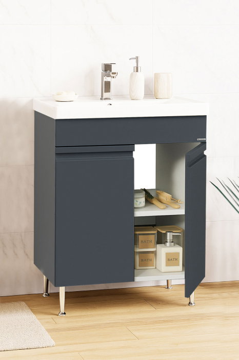 Set Baza front MDF si Lavoar seria 786, montat, 60 cm, antracit [2]