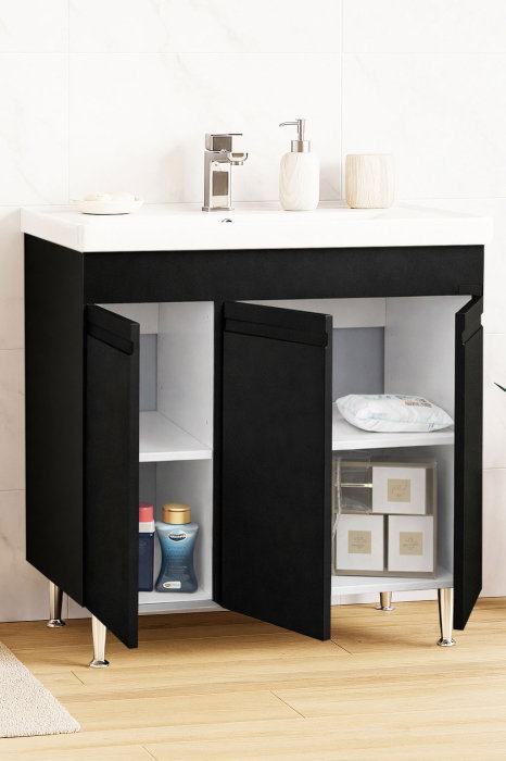 Set Baza front MDF si Lavoar seria 786, montata, 80 cm, negru [2]