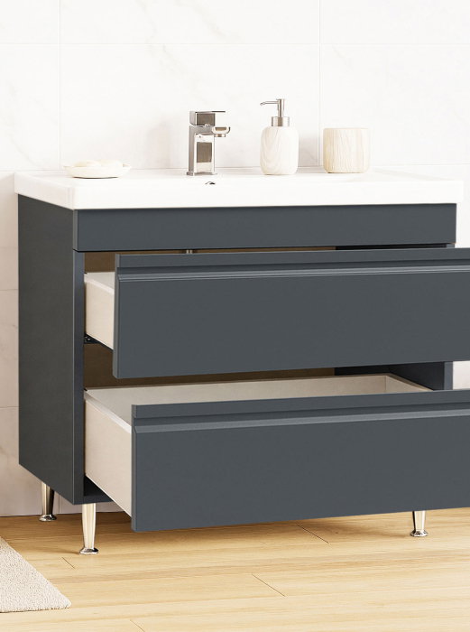 Set Baza front MDF si Lavoar seria 786, cu sertare, montat, 100 cm, antracit [2]