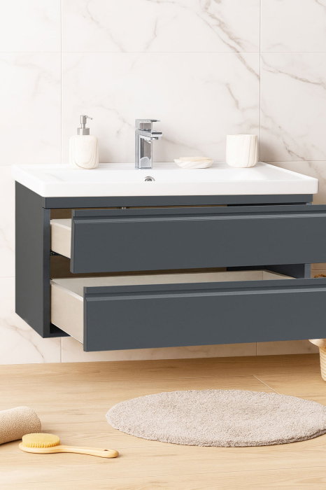 Set Baza front MDF si Lavoar seria 786, suspendata, cu sertare, montat, 100 cm, antracit [2]