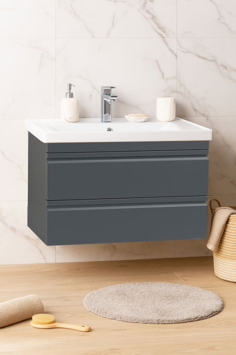 Set Baza front MDF si Lavoar seria 786, suspendata, cu sertare, montat, 80 cm, antracit