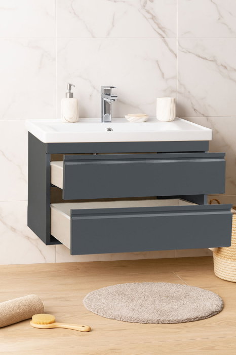 Set Baza front MDF si Lavoar seria 786, suspendata, cu sertare, montat, 80 cm, antracit [2]