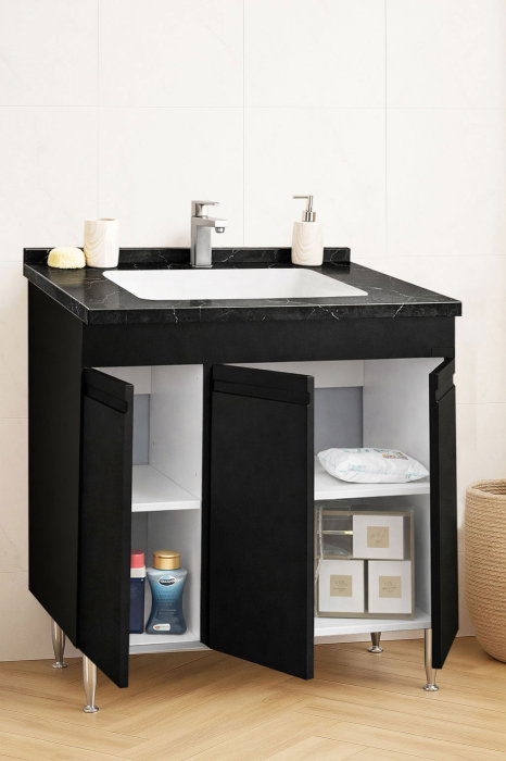 Set Baza front MDF si Lavoar seria 886, montat, 80 cm, negru [2]