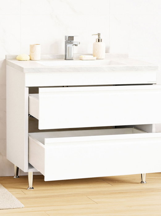 Set Baza front MDF si Lavoar seria 886, cu sertare, montat, 100 cm, alb [2]