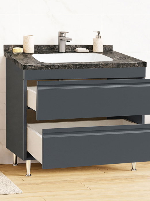 Set Baza front MDF si Lavoar seria 886, cu sertare, montat, 100 cm, antracit [2]