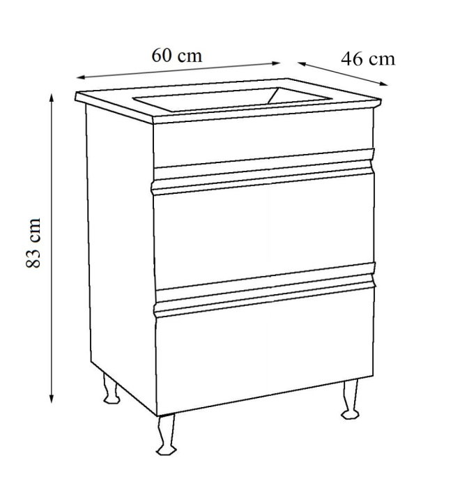 Set Baza front MDF si Lavoar seria 886, cu sertare, montat, 60 cm, negru [3]