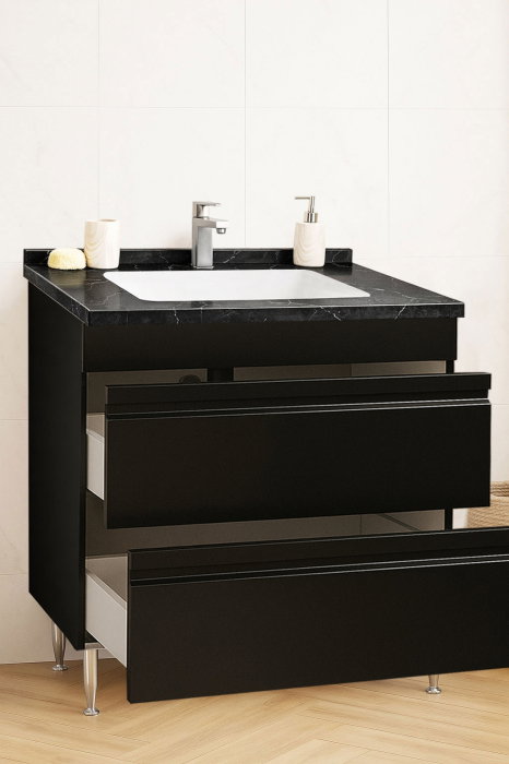 Set Baza front MDF si Lavoar seria 886, cu sertare, montat, 80 cm, negru [2]
