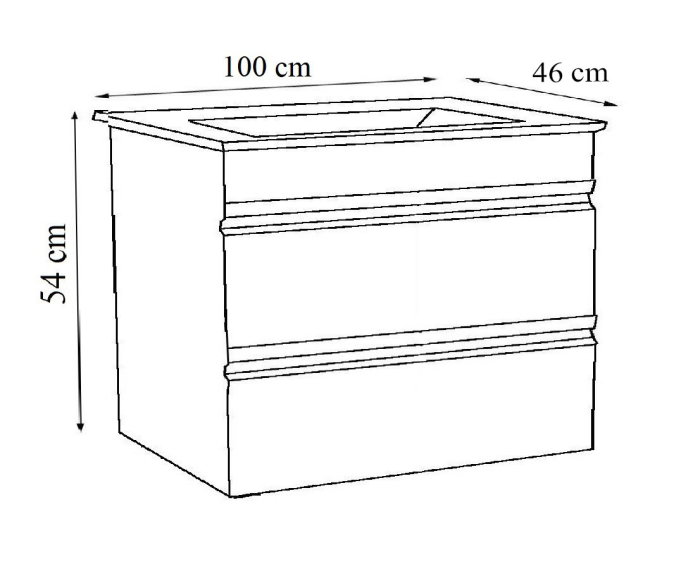 Set Baza front MDF si Lavoar seria 886, suspendata, cu sertare, montat, 100 cm, alb [3]