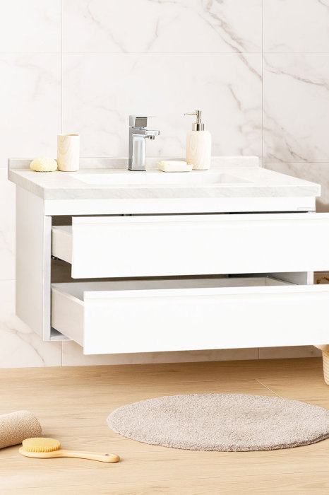 Set Baza front MDF si Lavoar seria 886, suspendata, cu sertare, montat, 100 cm, alb [2]