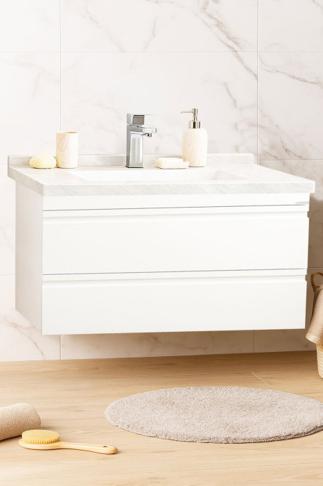 Set Baza front MDF si Lavoar seria 886, suspendata, cu sertare, montat, 100 cm, alb