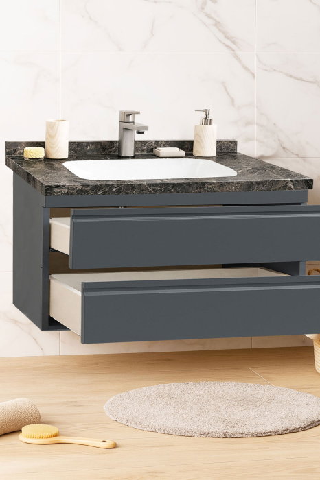 Set Baza front MDF si Lavoar seria 886, suspendata, cu sertare, montat, 100 cm, antracit [2]