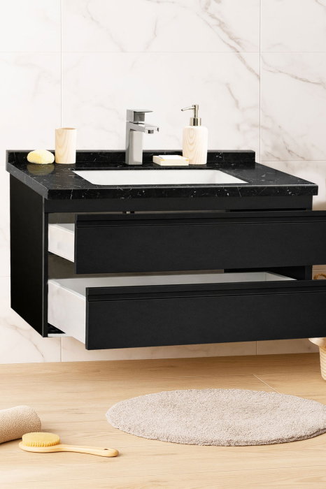 Set Baza front MDF si Lavoar seria 886, suspendata, cu sertare, montat, 100 cm, negru [2]