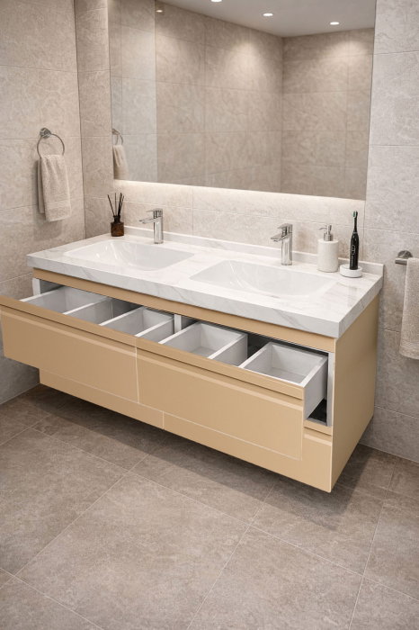 Set Baza front MDF si Lavoar seria 886, suspendata, cu sertare, montat, 120 cm, cappuccino [2]