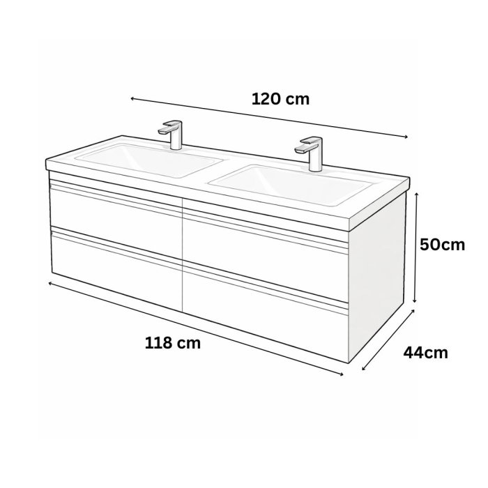 Set Baza front MDF si Lavoar seria 886, suspendata, cu sertare, montat, 120 cm, cappuccino [3]