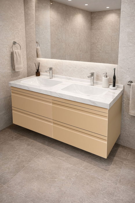 Set Baza front MDF si Lavoar seria 886, suspendata, cu sertare, montat, 120 cm, cappuccino [1]