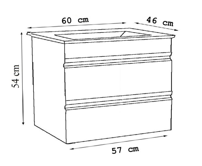 Set Baza front MDF si Lavoar seria 886, suspendata, cu sertare, montat, 60 cm, alb [3]